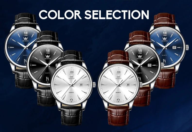OLEVS High Quality Luxury Quartz Men Watch Original Leather Strap Waterproof Fashion Watches for Men Classic Men's Wrist Watches - Checkouts USA