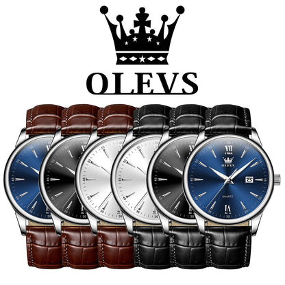 OLEVS High Quality Luxury Quartz Men Watch Original Leather Strap Waterproof Fashion Watches for Men Classic Men's Wrist Watches - Checkouts USA