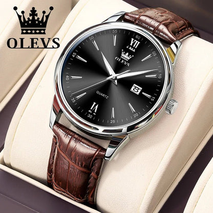 OLEVS High Quality Luxury Quartz Men Watch Original Leather Strap Waterproof Fashion Watches for Men Classic Men's Wrist Watches - Checkouts USA