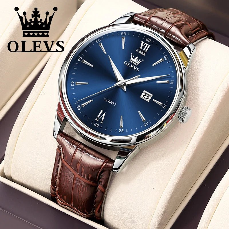 OLEVS High Quality Luxury Quartz Men Watch Original Leather Strap Waterproof Fashion Watches for Men Classic Men's Wrist Watches - Checkouts USA
