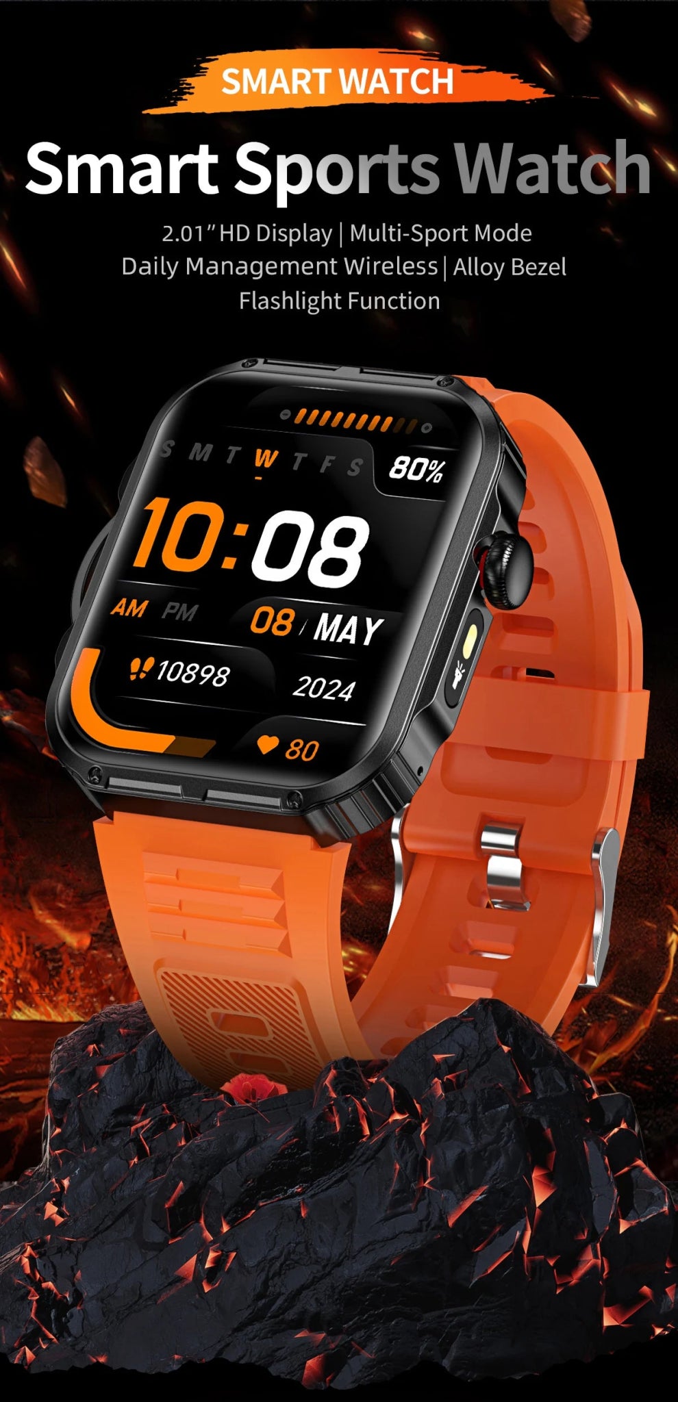 Outdoor Sports Smart Watch For Android IOS Men Watches Waterproof Fitness Track Health Monitor Smartwatch With LED Lighting - Checkouts USA