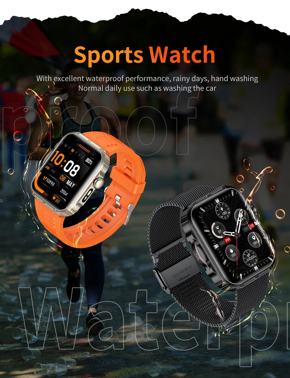 Outdoor Sports Smart Watch For Android IOS Men Watches Waterproof Fitness Track Health Monitor Smartwatch With LED Lighting - Checkouts USA
