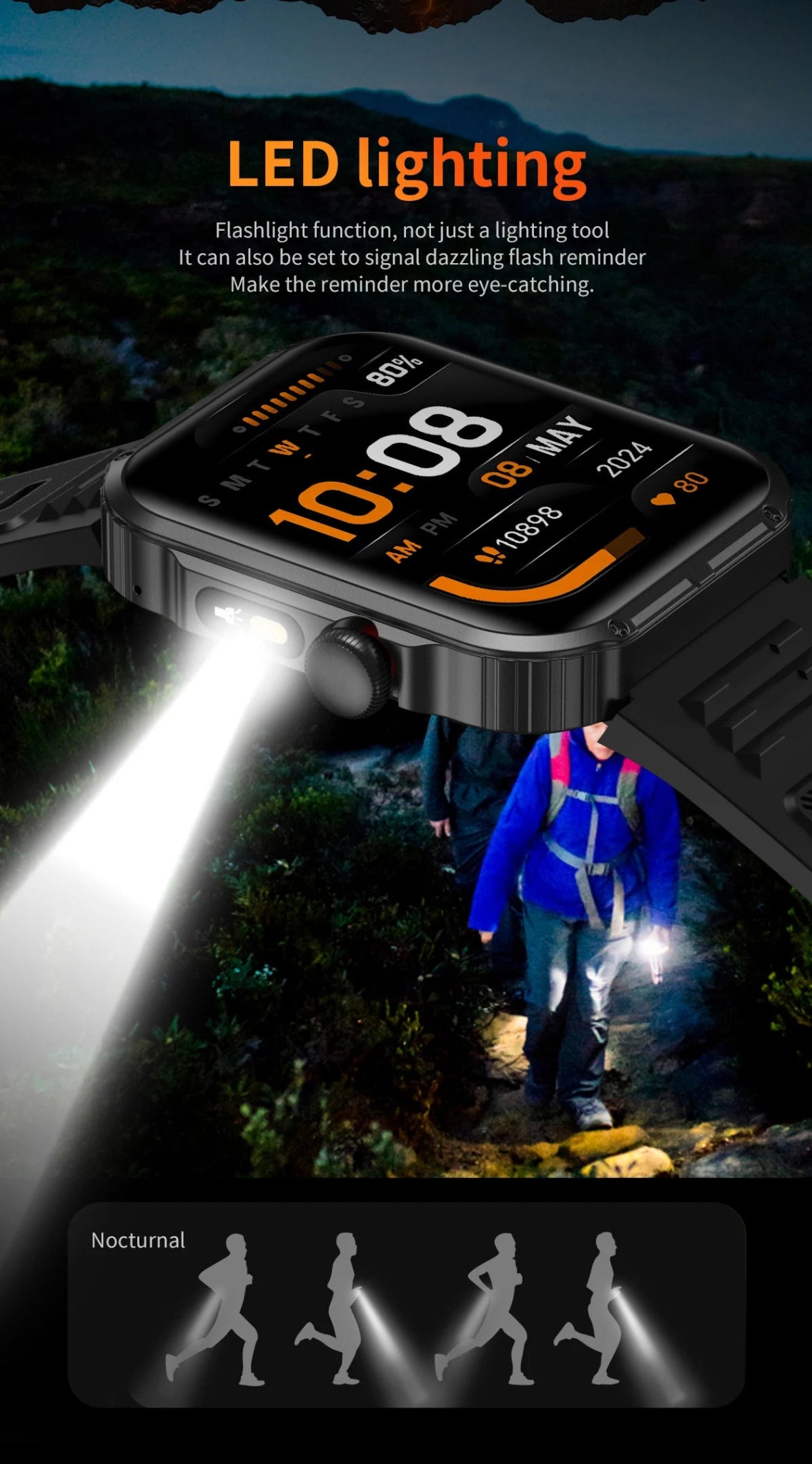 Outdoor Sports Smart Watch For Android IOS Men Watches Waterproof Fitness Track Health Monitor Smartwatch With LED Lighting - Checkouts USA