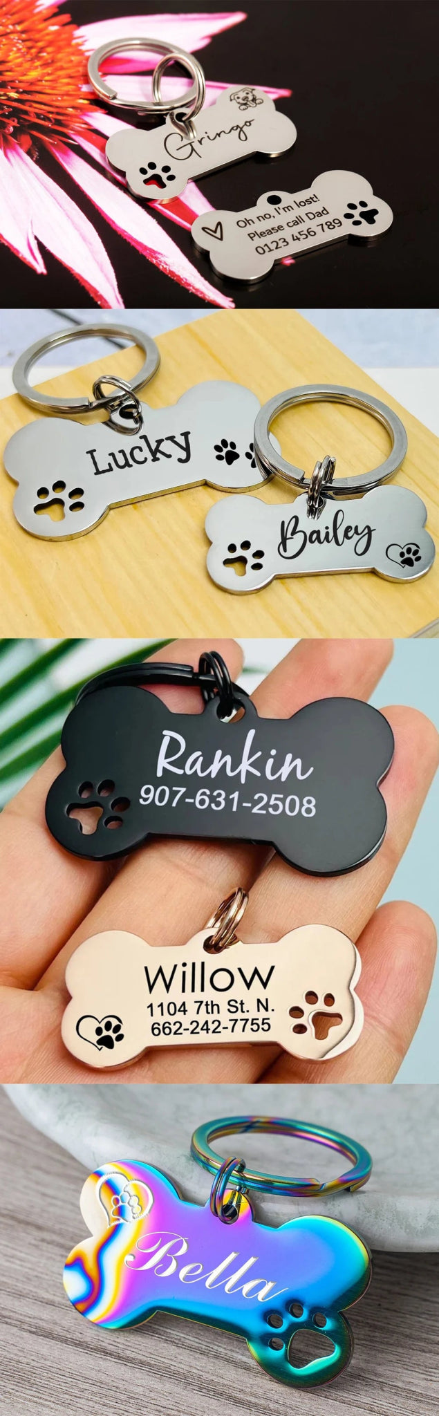 Personalized Pet Dog Tag Shiny Steel Free Engraving Kitten Puppy Anti - lost Collars Nameplate for Dog Address Tag Pet Accessoires - Furbury