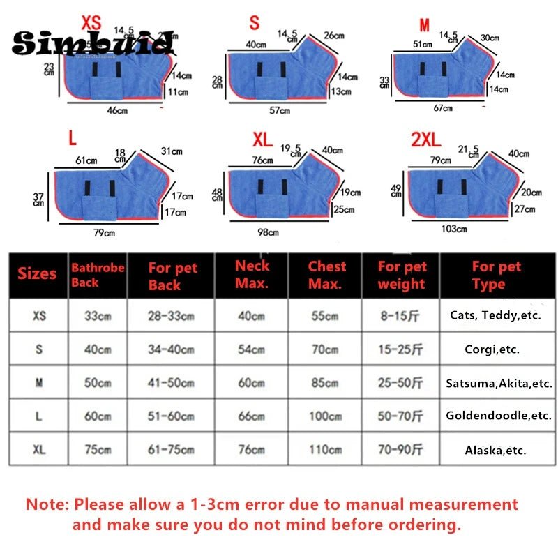 Pet Bathrobe Adjustable Absorbent Towel for Large Medium Small Dog Super Fast Drying Moisture Bath Robe - Checkouts UK