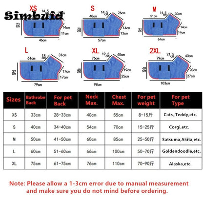 Pet Bathrobe Adjustable Absorbent Towel for Large Medium Small Dog Super Fast Drying Moisture Bath Robe - Checkouts UK