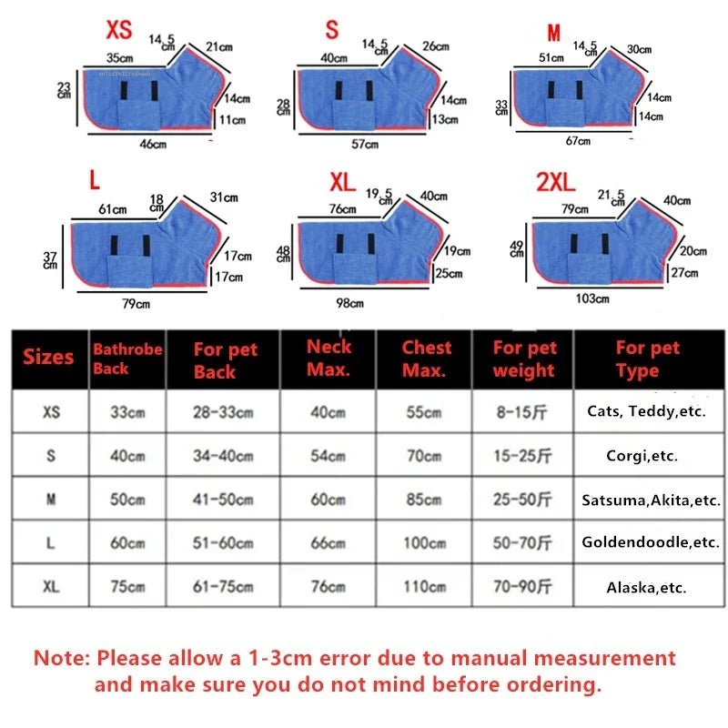 Pet Bathrobe Adjustable Absorbent Towel for Large Medium Small Dog Super Fast Drying Moisture Bath Robe - Checkouts UK