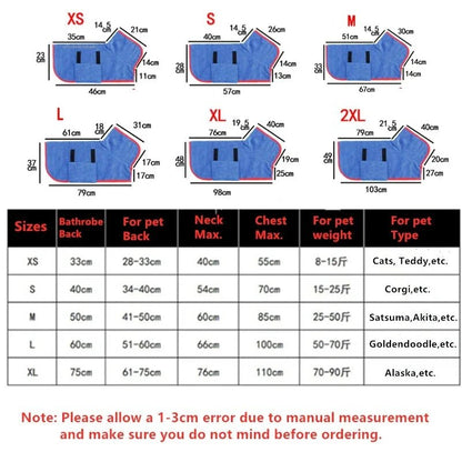 Pet Bathrobe Adjustable Absorbent Towel for Large Medium Small Dog Super Fast Drying Moisture Bath Robe - Checkouts UK