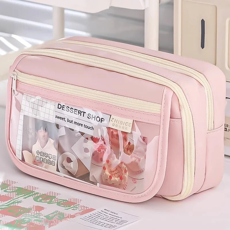 Pink Pencil Case Large Capacity 3 Compartments School Pencils Bag Zipper Pen Pouch Back To School For Girls Stationery Supplies - Checkouts USA