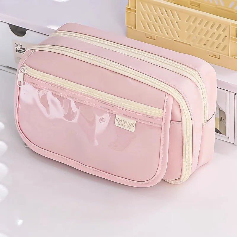 Pink Pencil Case Large Capacity 3 Compartments School Pencils Bag Zipper Pen Pouch Back To School For Girls Stationery Supplies - Checkouts USA