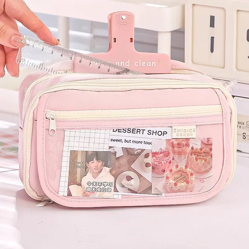 Pink Pencil Case Large Capacity 3 Compartments School Pencils Bag Zipper Pen Pouch Back To School For Girls Stationery Supplies - Checkouts USA