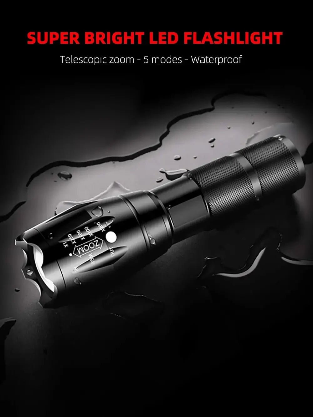 Portable Battery Powered Zoom LED Flashlight Mini Flash Light Torch Lantern 3 Lighting Modes Camping Lamp - Checkouts UK