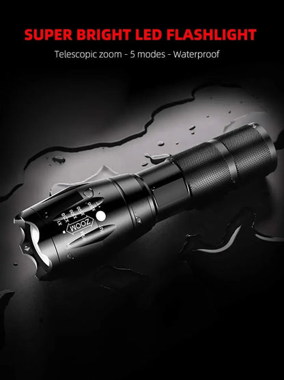 Portable Battery Powered Zoom LED Flashlight Mini Flash Light Torch Lantern 3 Lighting Modes Camping Lamp - Checkouts UK