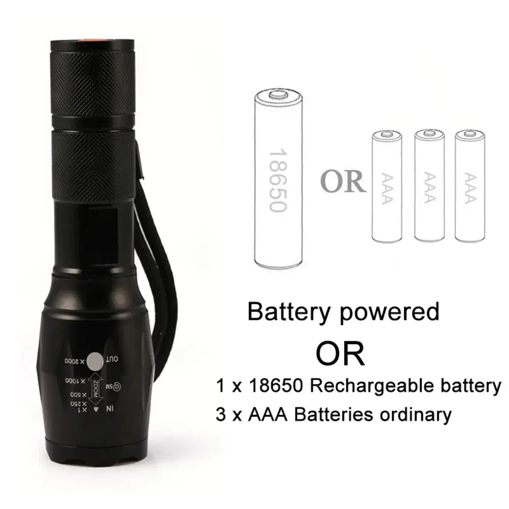 Portable Battery Powered Zoom LED Flashlight Mini Flash Light Torch Lantern 3 Lighting Modes Camping Lamp - Checkouts UK