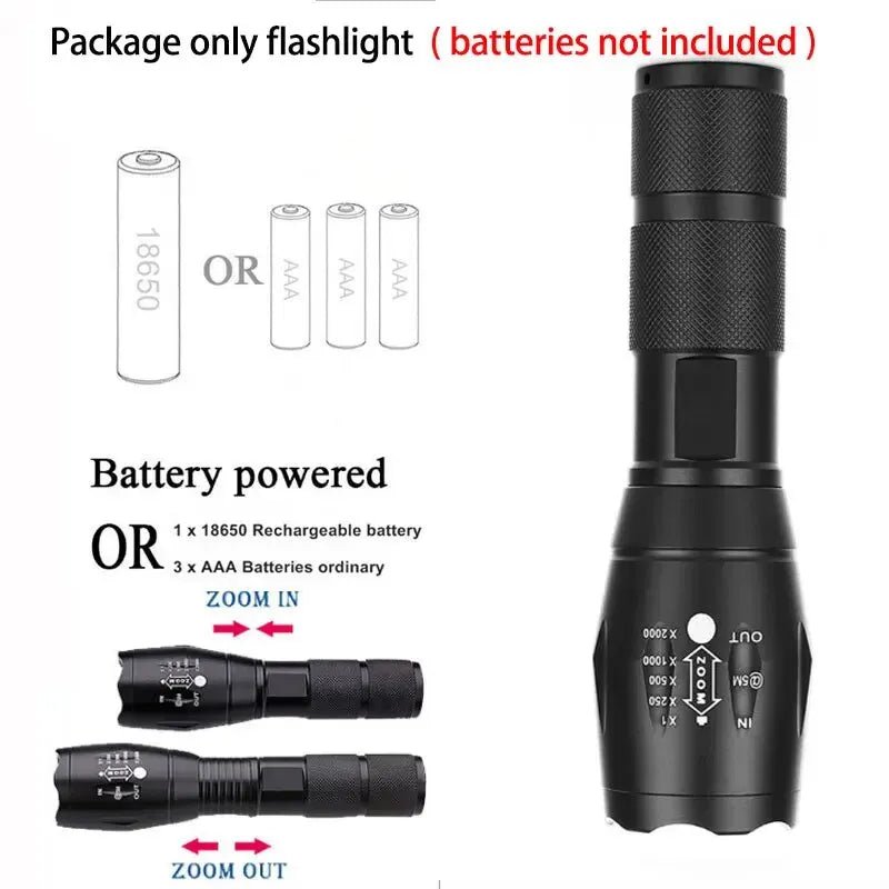 Portable Battery Powered Zoom LED Flashlight Mini Flash Light Torch Lantern 3 Lighting Modes Camping Lamp - Checkouts UK
