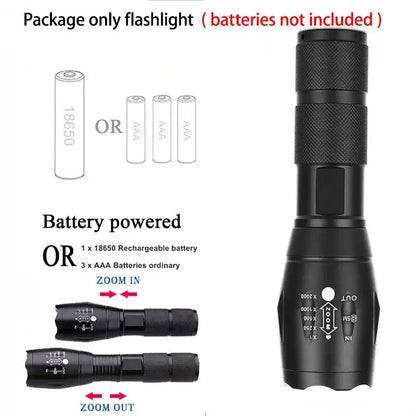 Portable Battery Powered Zoom LED Flashlight Mini Flash Light Torch Lantern 3 Lighting Modes Camping Lamp - Checkouts UK
