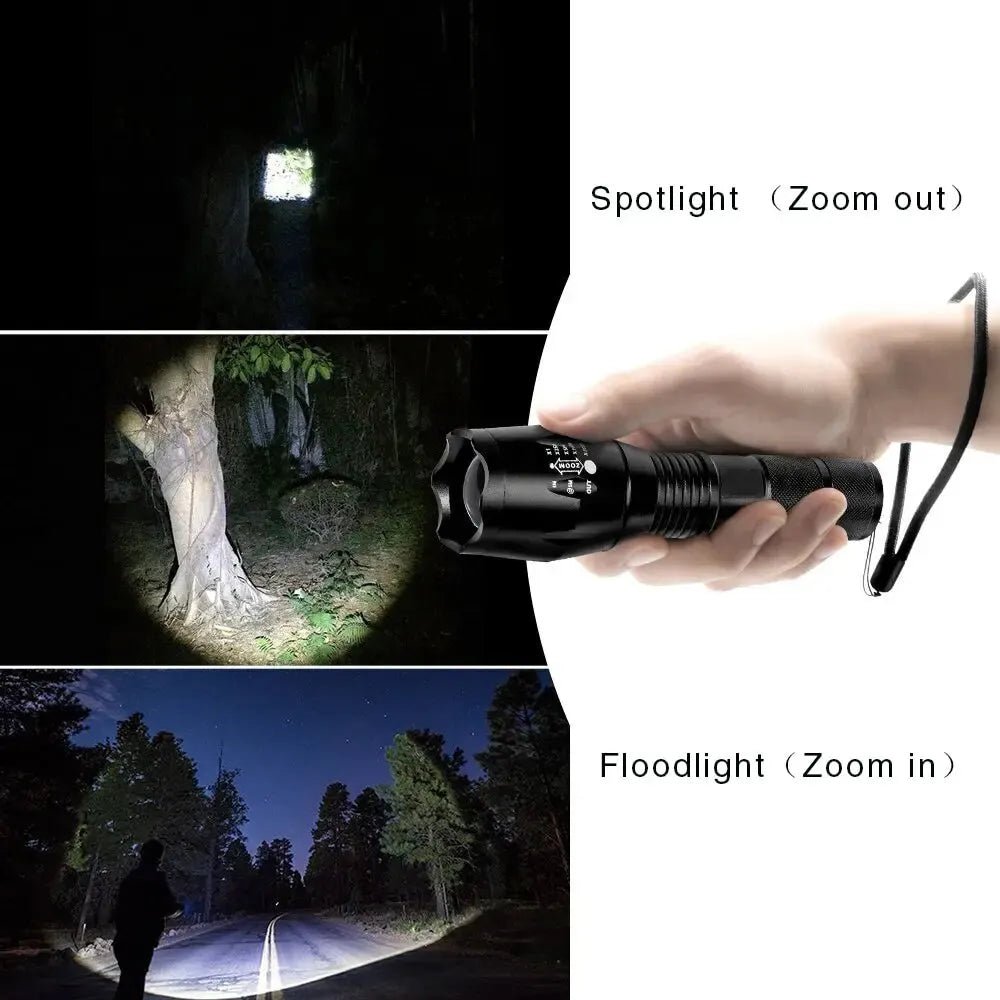 Portable Battery Powered Zoom LED Flashlight Mini Flash Light Torch Lantern 3 Lighting Modes Camping Lamp - Checkouts UK