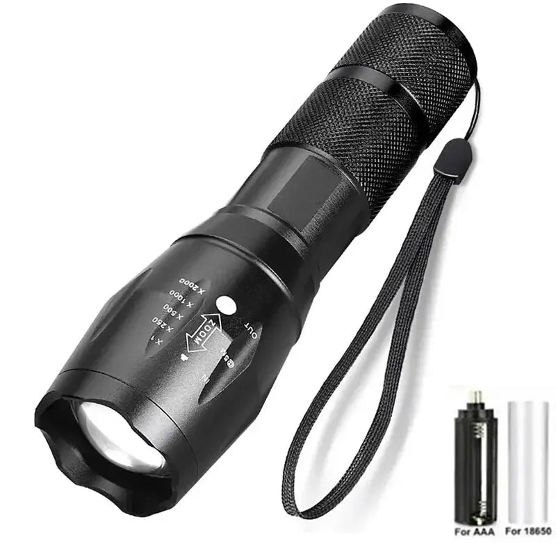 Portable Battery Powered Zoom LED Flashlight Mini Flash Light Torch Lantern 3 Lighting Modes Camping Lamp - Checkouts UK