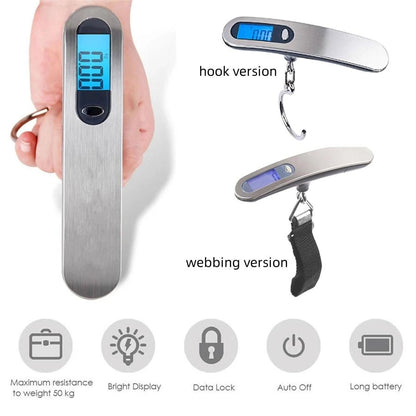 Portable Scale Digital LCD Display 110lb/50kg Electronic Luggage Hanging Suitcase Travel Weighs Baggage Fishing Scale with Hook - Checkouts UK
