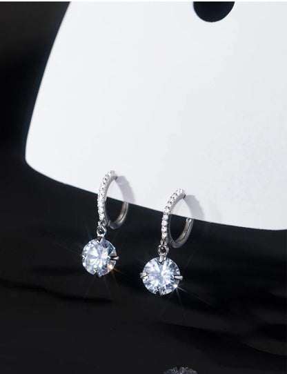 Pure 925 Sterling Silver Luxury Shiny Clear Cubic Zirconia Hoop Earrings For Women Wedding Engagement Statement Jewelry - Checkouts USA