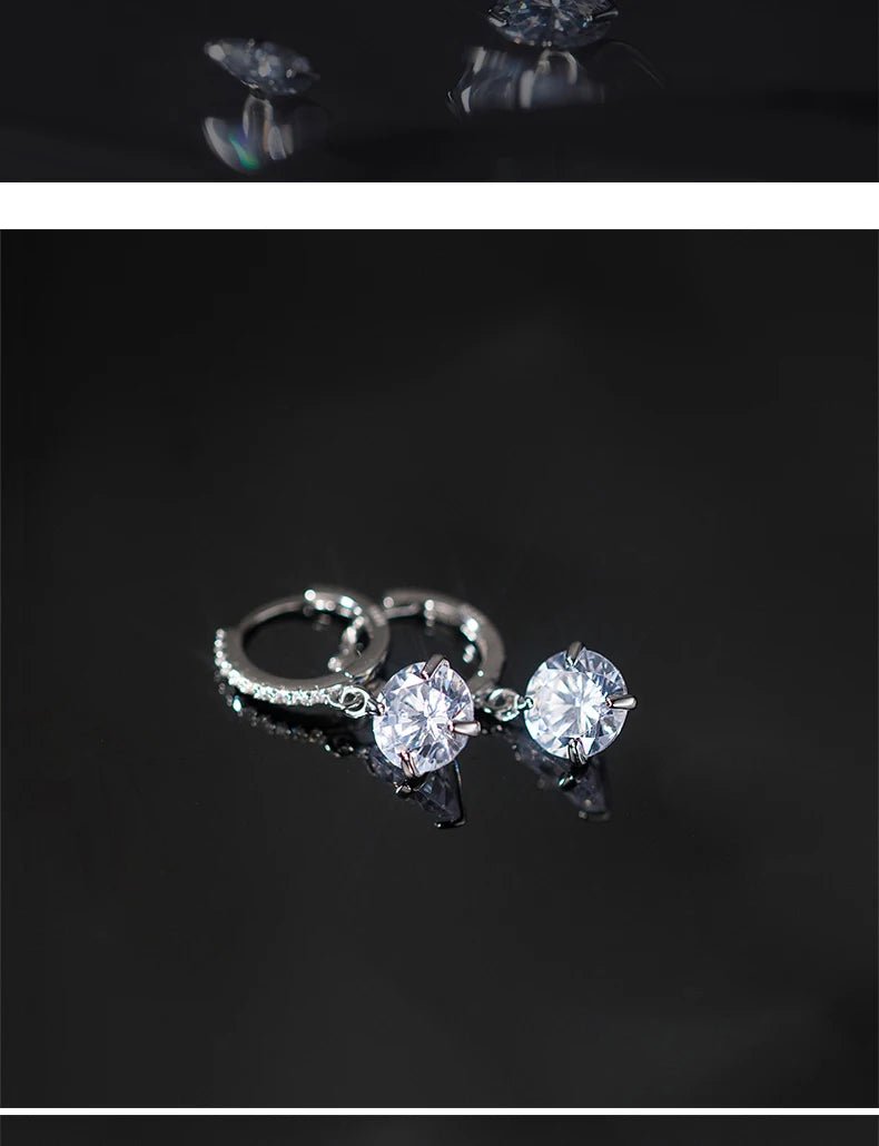 Pure 925 Sterling Silver Luxury Shiny Clear Cubic Zirconia Hoop Earrings For Women Wedding Engagement Statement Jewelry - Checkouts USA