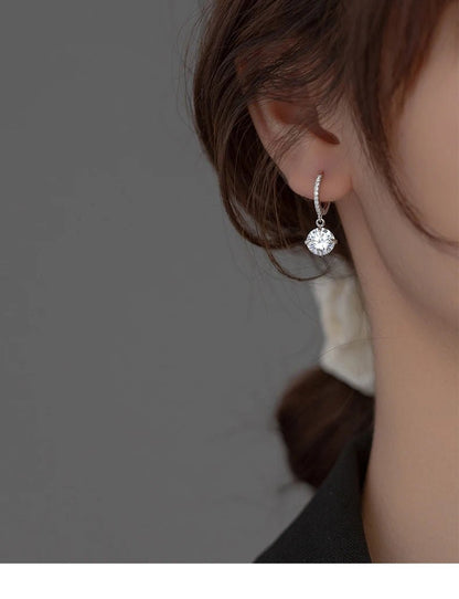 Pure 925 Sterling Silver Luxury Shiny Clear Cubic Zirconia Hoop Earrings For Women Wedding Engagement Statement Jewelry - Checkouts USA