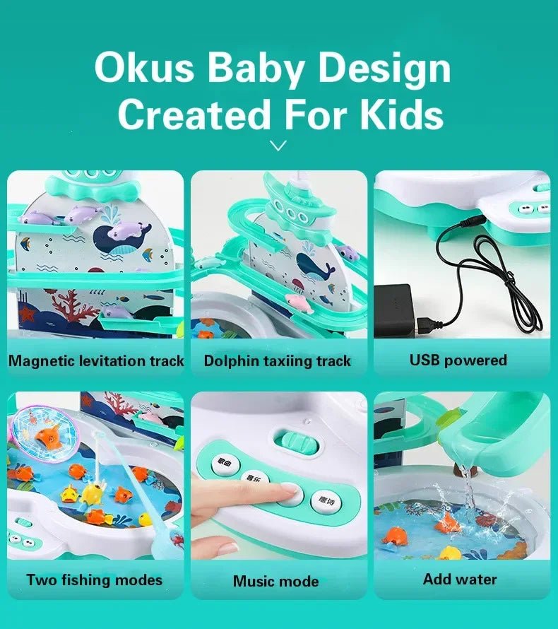 Rechargeable Magnetic Fishing Game Table with Music Rotating Disc Parent - Child Interactive Learning Toys for Toddlers Gifts - Checkouts USA