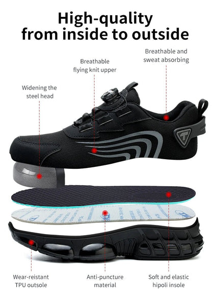 Rotary button new safety shoes for men, anti - impact and anti - piercing work shoes, fashionable men's sports shoes, and safety pro - Checkouts USA