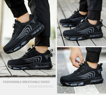 Rotary button new safety shoes for men, anti - impact and anti - piercing work shoes, fashionable men's sports shoes, and safety pro - Checkouts USA