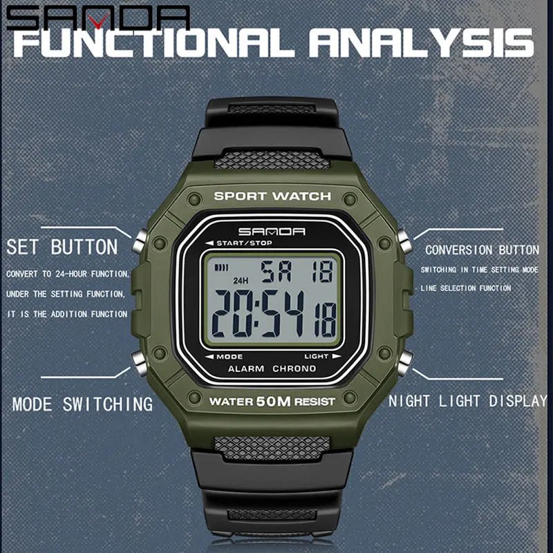 SANDA 2156 Fashion Mens Watch Military Water Resistant Sport Watches Army Big Dial Led Digital Wristwatches Stopwatches For Male - Checkouts USA