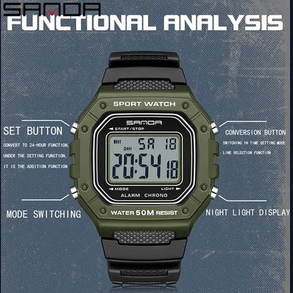 SANDA 2156 Fashion Mens Watch Military Water Resistant Sport Watches Army Big Dial Led Digital Wristwatches Stopwatches For Male - Checkouts USA