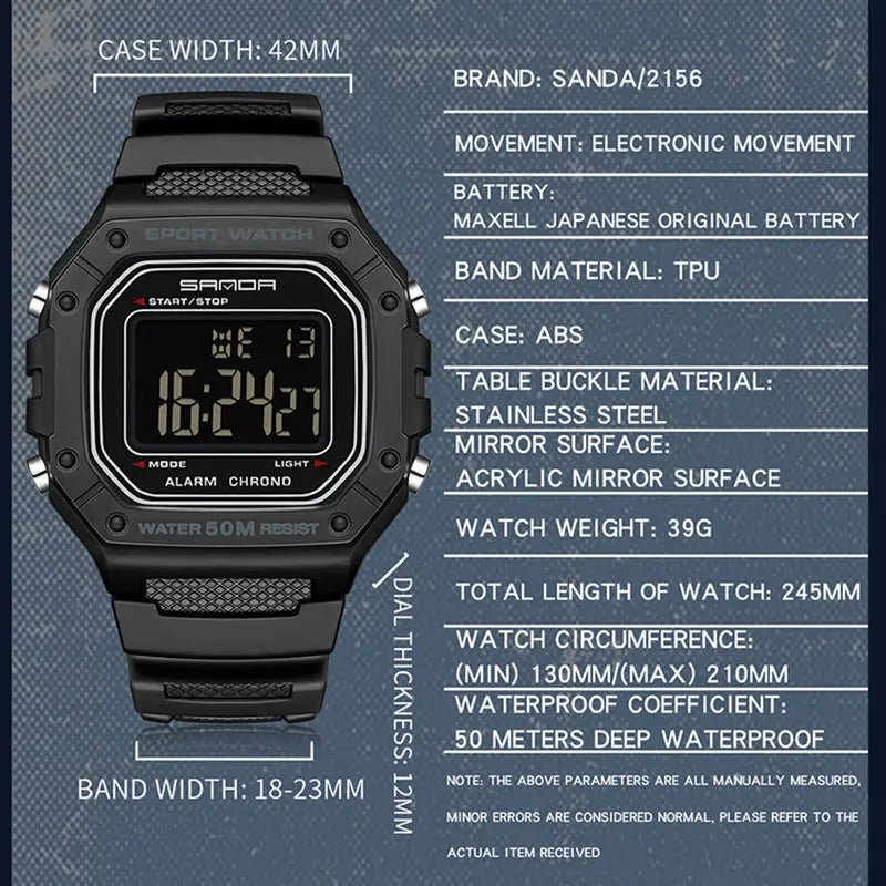 SANDA 2156 Fashion Mens Watch Military Water Resistant Sport Watches Army Big Dial Led Digital Wristwatches Stopwatches For Male - Checkouts USA