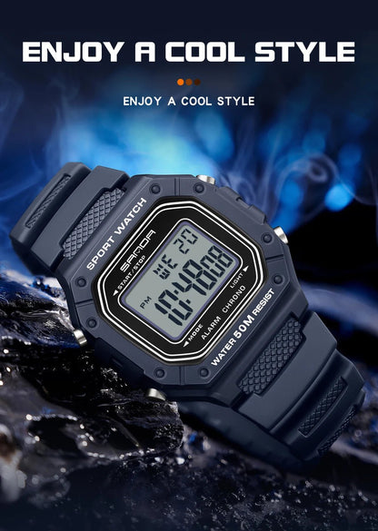 SANDA 2156 Fashion Mens Watch Military Water Resistant Sport Watches Army Big Dial Led Digital Wristwatches Stopwatches For Male - Checkouts USA