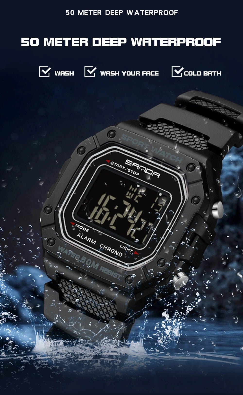 SANDA 2156 Fashion Mens Watch Military Water Resistant Sport Watches Army Big Dial Led Digital Wristwatches Stopwatches For Male - Checkouts USA