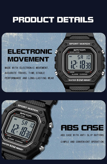 SANDA 2156 Fashion Mens Watch Military Water Resistant Sport Watches Army Big Dial Led Digital Wristwatches Stopwatches For Male - Checkouts USA