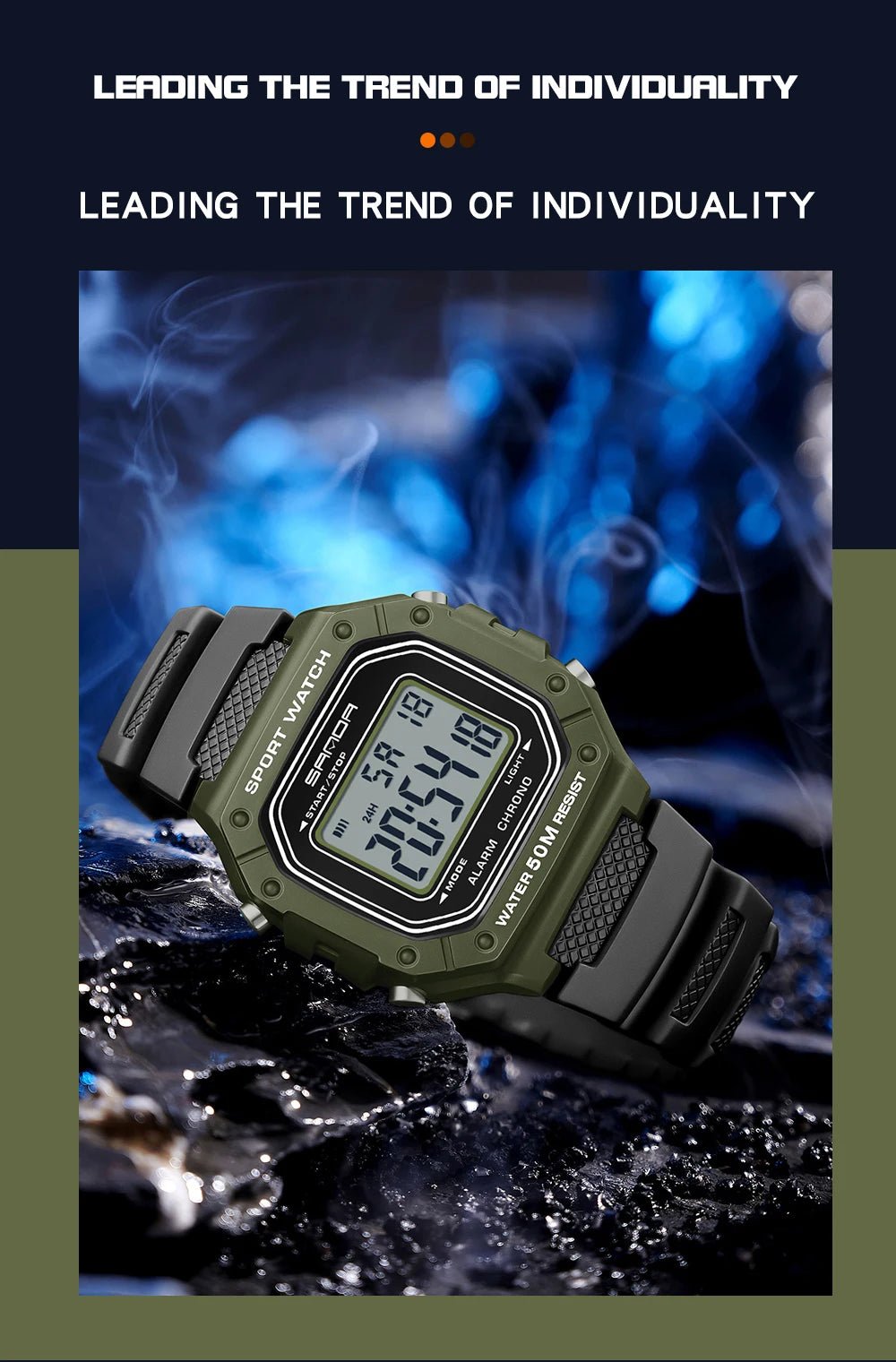 SANDA 2156 Fashion Mens Watch Military Water Resistant Sport Watches Army Big Dial Led Digital Wristwatches Stopwatches For Male - Checkouts USA