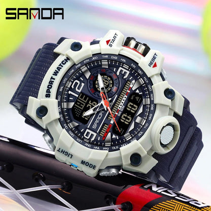 SANDA 3133 Week Day Display Digital Analog Watch Alarm Mode Teenager Student Electronic Wrist Clock Trendy Fashion Waterproof - Checkouts USA