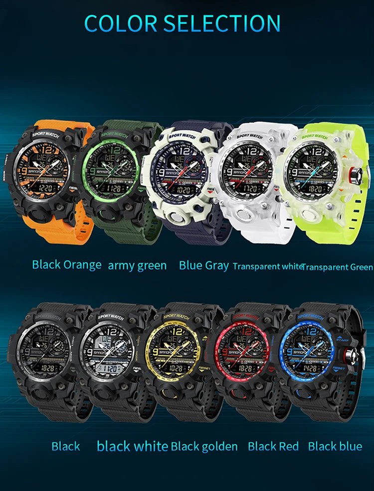 SANDA 3133 Week Day Display Digital Analog Watch Alarm Mode Teenager Student Electronic Wrist Clock Trendy Fashion Waterproof - Checkouts USA