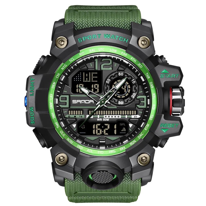 SANDA 3133 Week Day Display Digital Analog Watch Alarm Mode Teenager Student Electronic Wrist Clock Trendy Fashion Waterproof - Checkouts USA