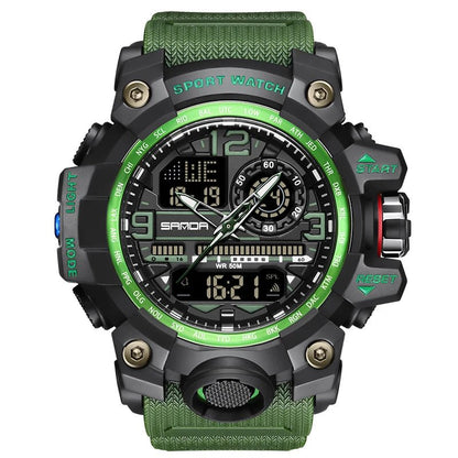 SANDA 3133 Week Day Display Digital Analog Watch Alarm Mode Teenager Student Electronic Wrist Clock Trendy Fashion Waterproof - Checkouts USA