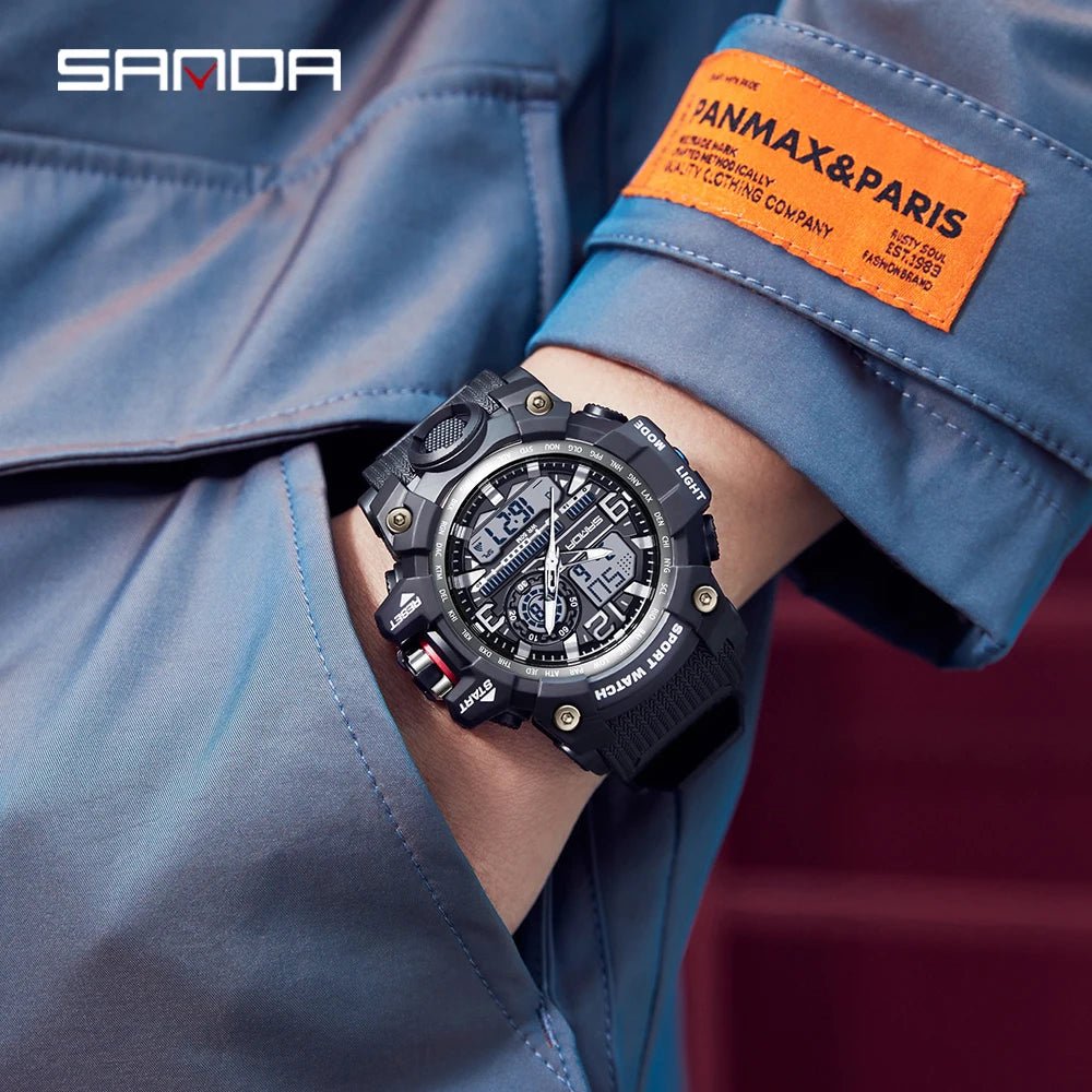 SANDA 3133 Week Day Display Digital Analog Watch Alarm Mode Teenager Student Electronic Wrist Clock Trendy Fashion Waterproof - Checkouts USA