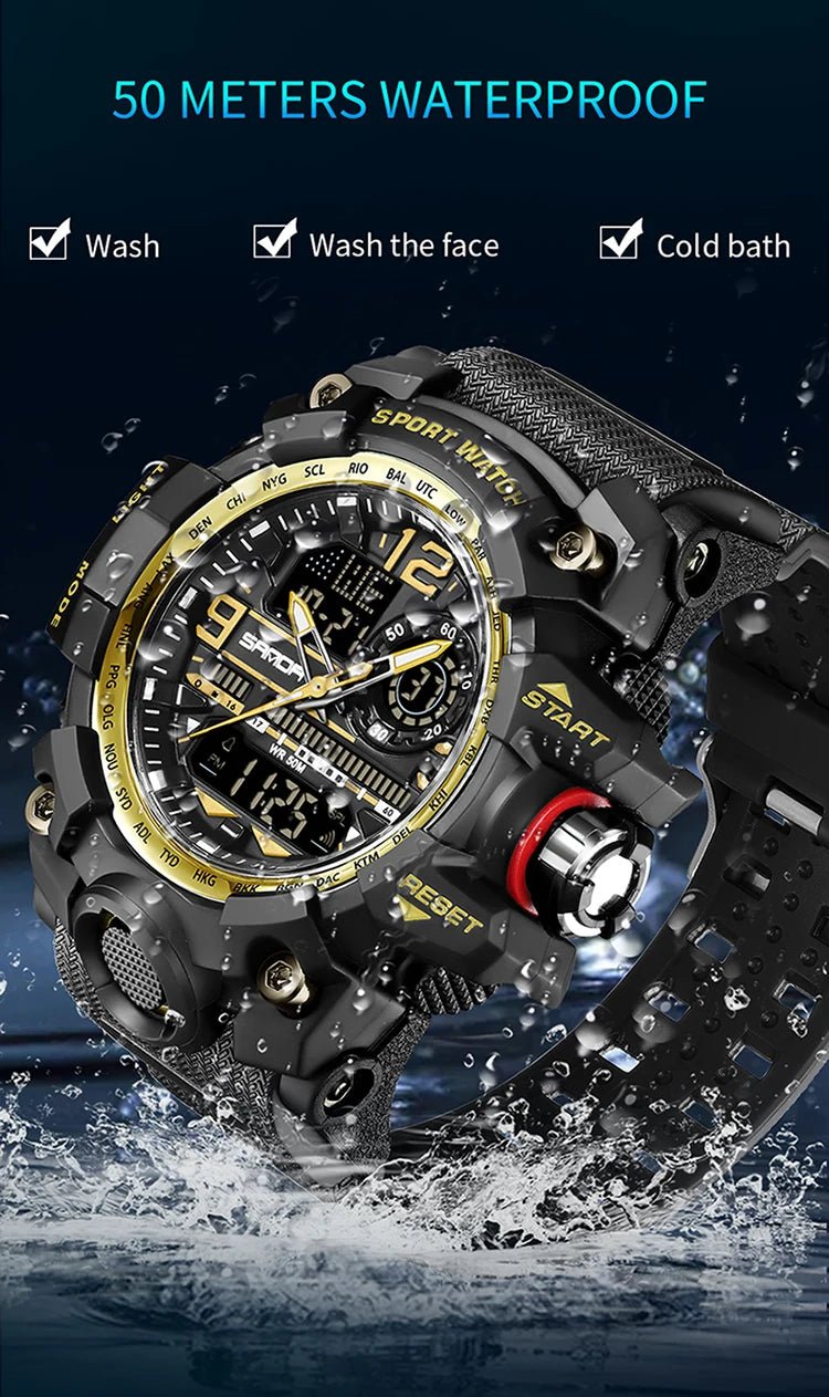 SANDA 3133 Week Day Display Digital Analog Watch Alarm Mode Teenager Student Electronic Wrist Clock Trendy Fashion Waterproof - Checkouts USA