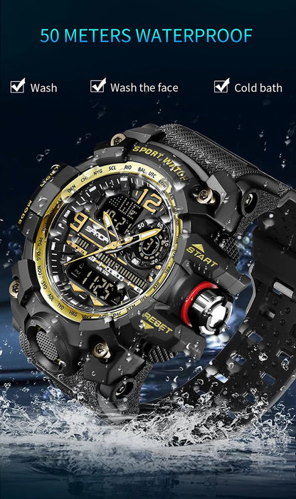 SANDA 3133 Week Day Display Digital Analog Watch Alarm Mode Teenager Student Electronic Wrist Clock Trendy Fashion Waterproof - Checkouts USA