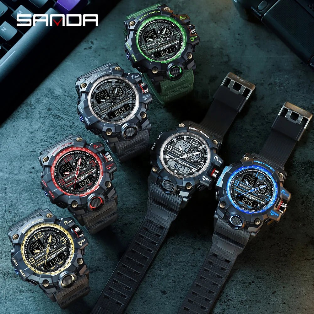 SANDA 3133 Week Day Display Digital Analog Watch Alarm Mode Teenager Student Electronic Wrist Clock Trendy Fashion Waterproof - Checkouts USA