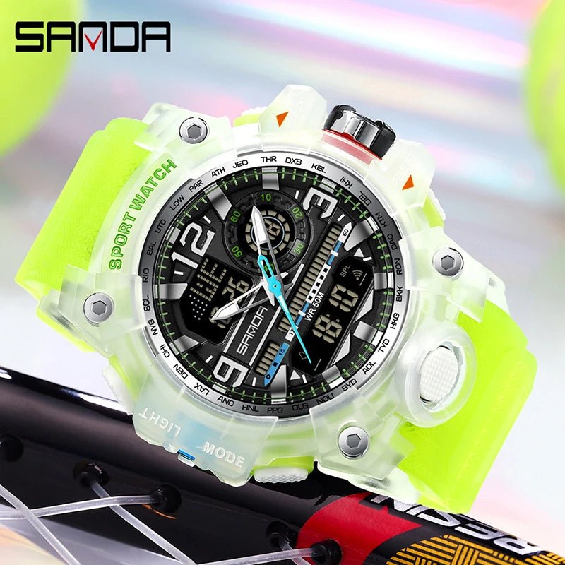 SANDA 3133 Week Day Display Digital Analog Watch Alarm Mode Teenager Student Electronic Wrist Clock Trendy Fashion Waterproof - Checkouts USA