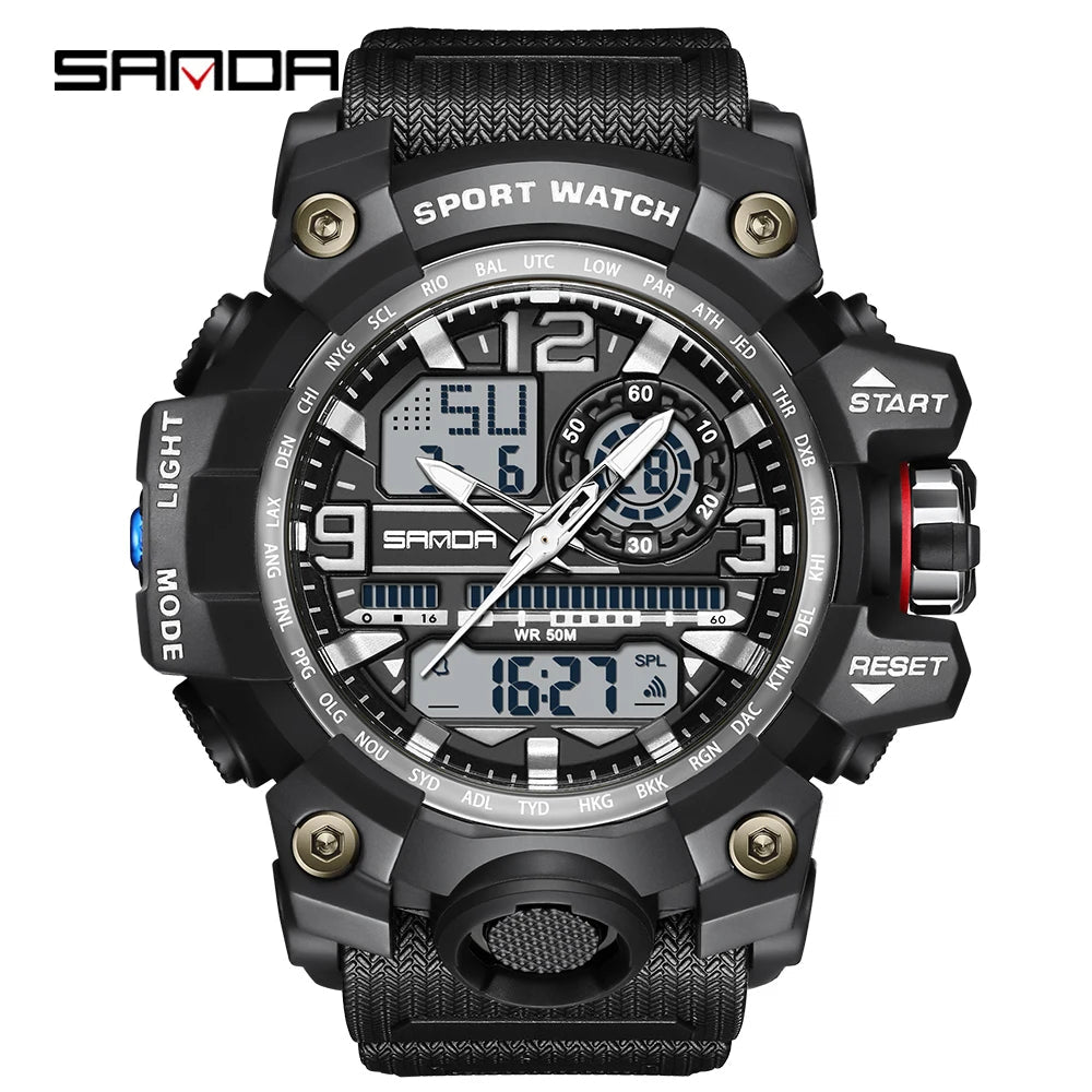 SANDA 3133 Week Day Display Digital Analog Watch Alarm Mode Teenager Student Electronic Wrist Clock Trendy Fashion Waterproof - Checkouts USA