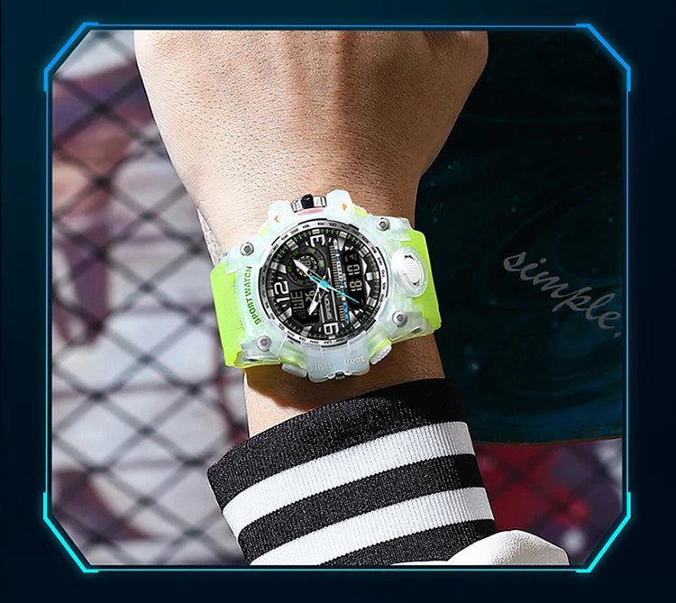 SANDA 3133 Week Day Display Digital Analog Watch Alarm Mode Teenager Student Electronic Wrist Clock Trendy Fashion Waterproof - Checkouts USA