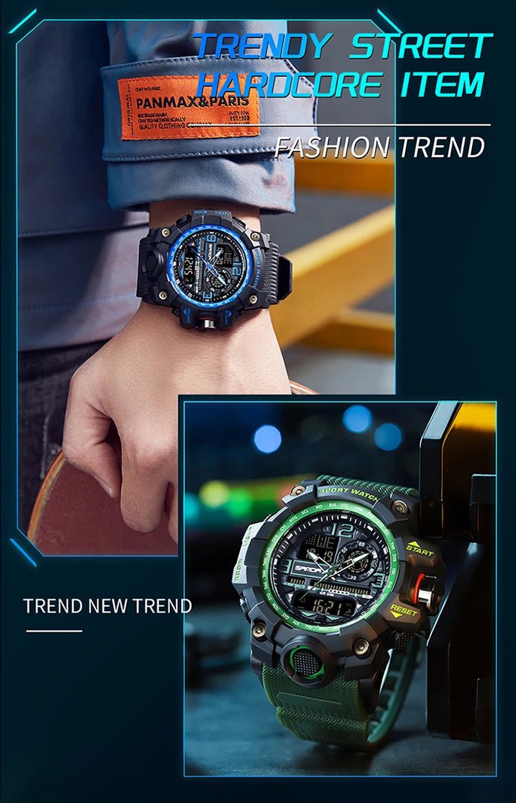 SANDA 3133 Week Day Display Digital Analog Watch Alarm Mode Teenager Student Electronic Wrist Clock Trendy Fashion Waterproof - Checkouts USA