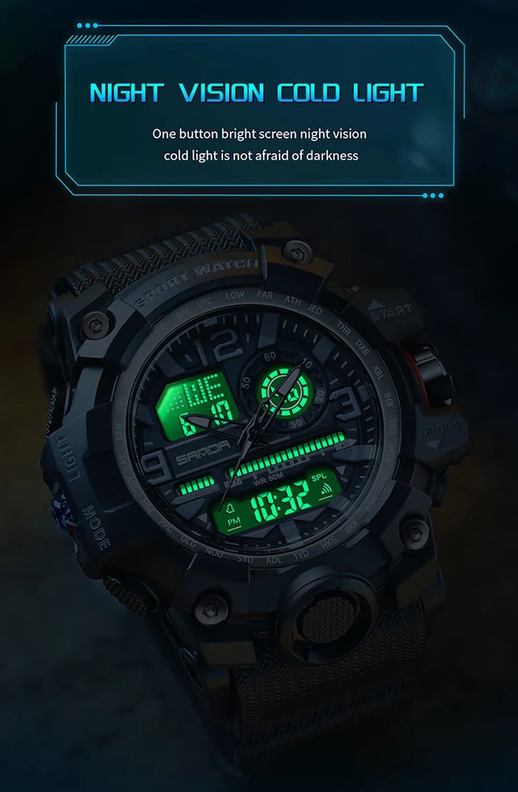 SANDA 3133 Week Day Display Digital Analog Watch Alarm Mode Teenager Student Electronic Wrist Clock Trendy Fashion Waterproof - Checkouts USA