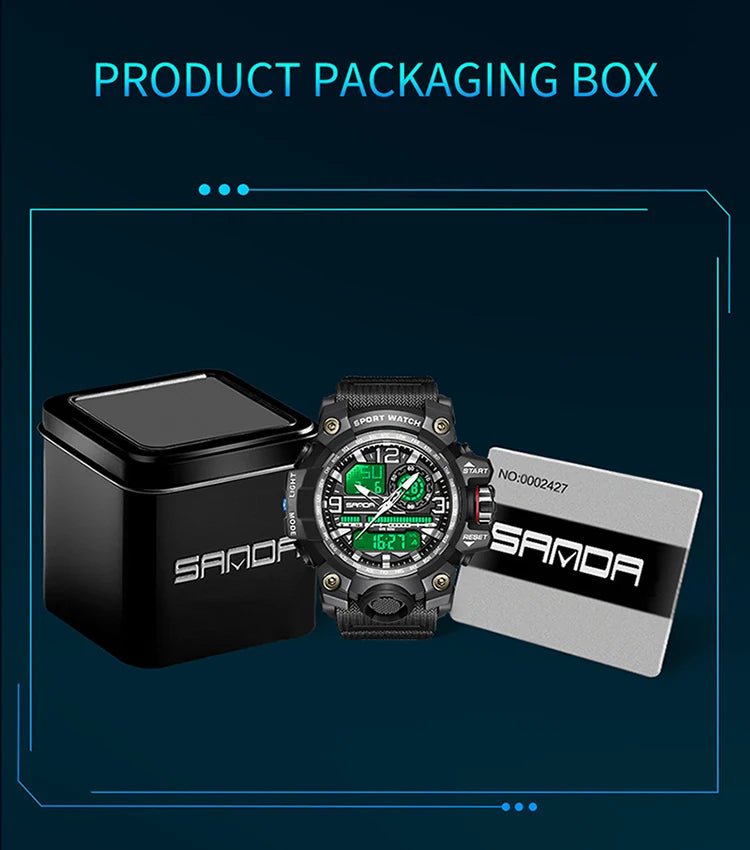 SANDA 3133 Week Day Display Digital Analog Watch Alarm Mode Teenager Student Electronic Wrist Clock Trendy Fashion Waterproof - Checkouts USA